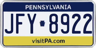 PA license plate JFY8922