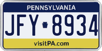 PA license plate JFY8934