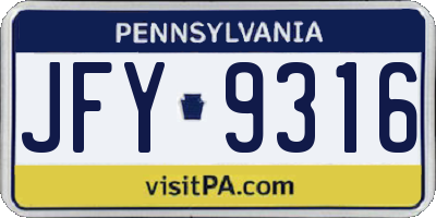 PA license plate JFY9316