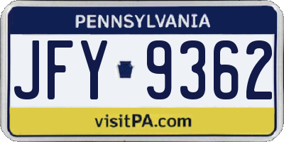 PA license plate JFY9362