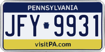 PA license plate JFY9931