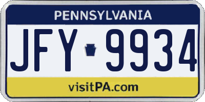 PA license plate JFY9934
