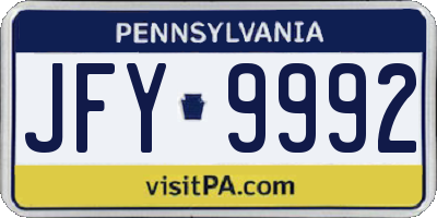 PA license plate JFY9992