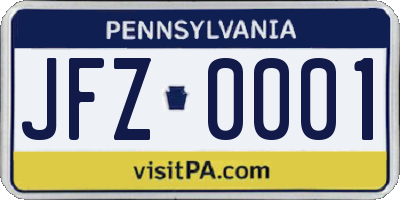 PA license plate JFZ0001