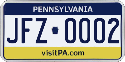 PA license plate JFZ0002
