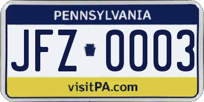 PA license plate JFZ0003