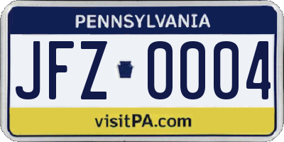 PA license plate JFZ0004