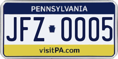 PA license plate JFZ0005