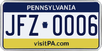 PA license plate JFZ0006