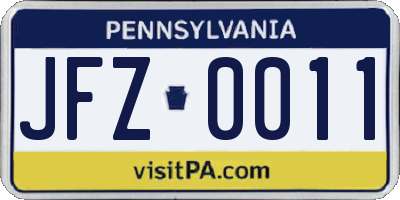 PA license plate JFZ0011