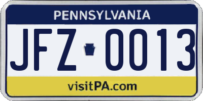 PA license plate JFZ0013