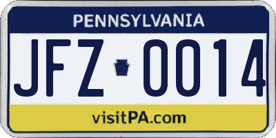 PA license plate JFZ0014