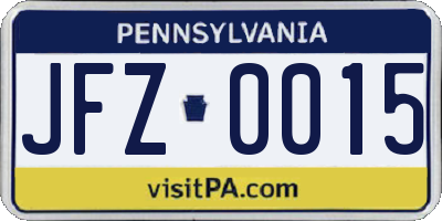 PA license plate JFZ0015