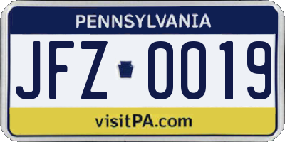 PA license plate JFZ0019