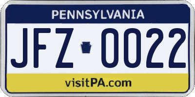PA license plate JFZ0022