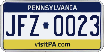 PA license plate JFZ0023
