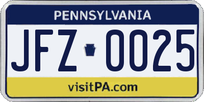 PA license plate JFZ0025