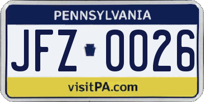 PA license plate JFZ0026