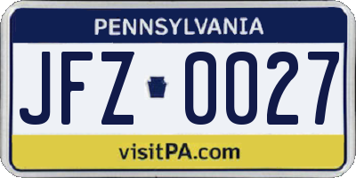 PA license plate JFZ0027