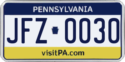 PA license plate JFZ0030