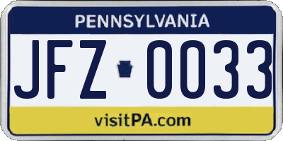 PA license plate JFZ0033