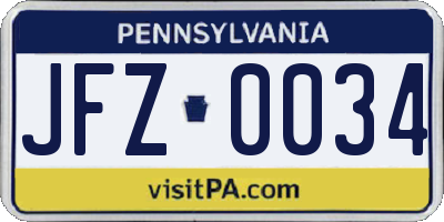 PA license plate JFZ0034