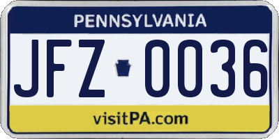 PA license plate JFZ0036