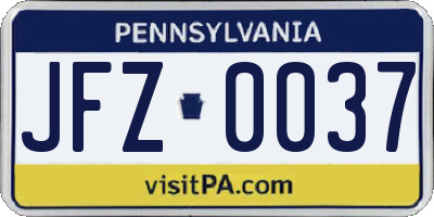 PA license plate JFZ0037