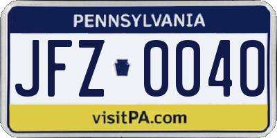 PA license plate JFZ0040