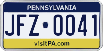 PA license plate JFZ0041