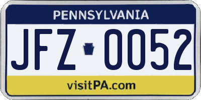 PA license plate JFZ0052