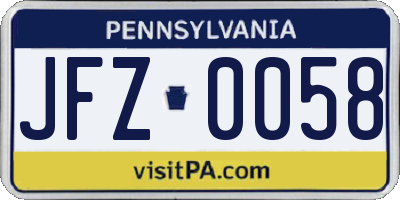 PA license plate JFZ0058