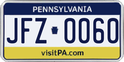 PA license plate JFZ0060
