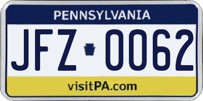 PA license plate JFZ0062