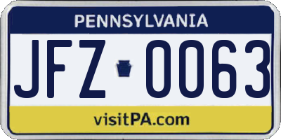 PA license plate JFZ0063