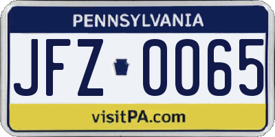 PA license plate JFZ0065