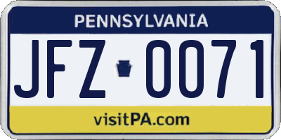 PA license plate JFZ0071