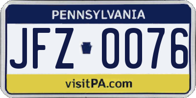 PA license plate JFZ0076
