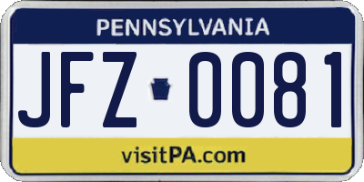 PA license plate JFZ0081