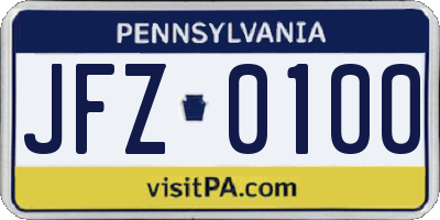 PA license plate JFZ0100