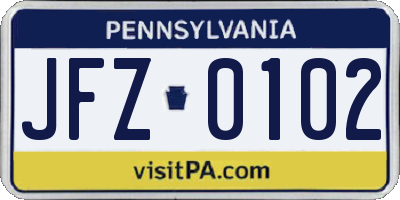 PA license plate JFZ0102