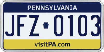 PA license plate JFZ0103
