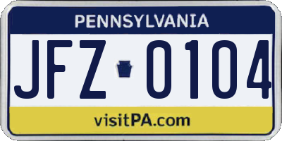 PA license plate JFZ0104
