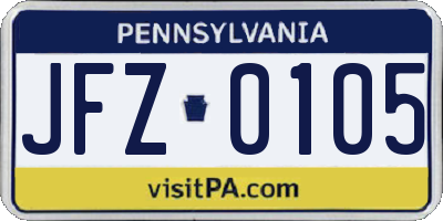 PA license plate JFZ0105
