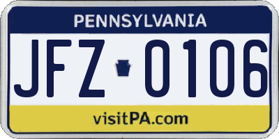 PA license plate JFZ0106