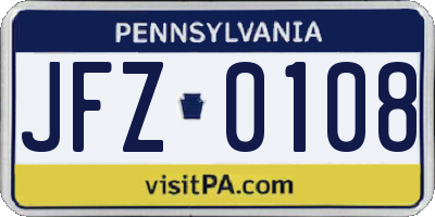 PA license plate JFZ0108