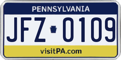 PA license plate JFZ0109