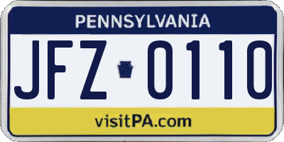 PA license plate JFZ0110