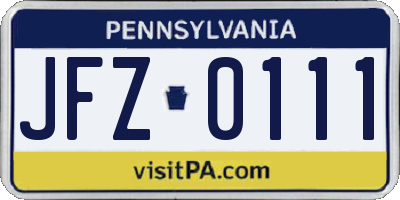 PA license plate JFZ0111