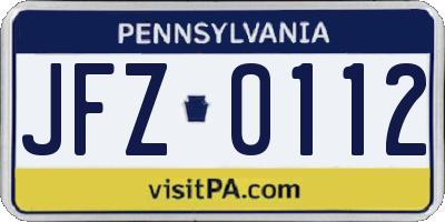 PA license plate JFZ0112